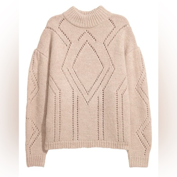 H&M Women’s Tan eyelet crew neck alpaca wool blend sweater in size S - Picture 1 of 7